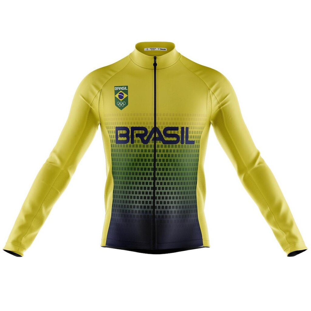 Camisa Ciclismo Brasil Manga Longa Ziper Full Fitness Confortável Decole