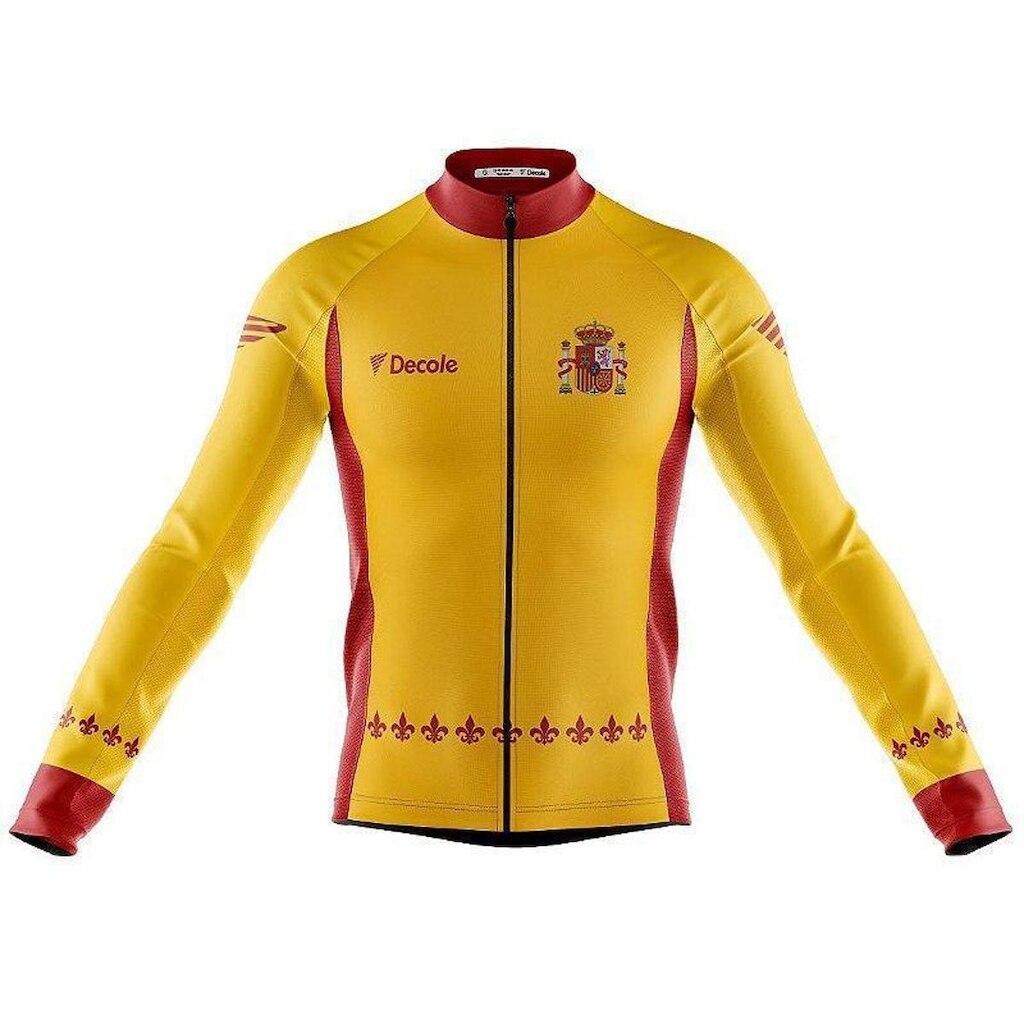 Camisa Ciclismo Espanha Copa Longa Zíper Full Uv30+ Bike Decole