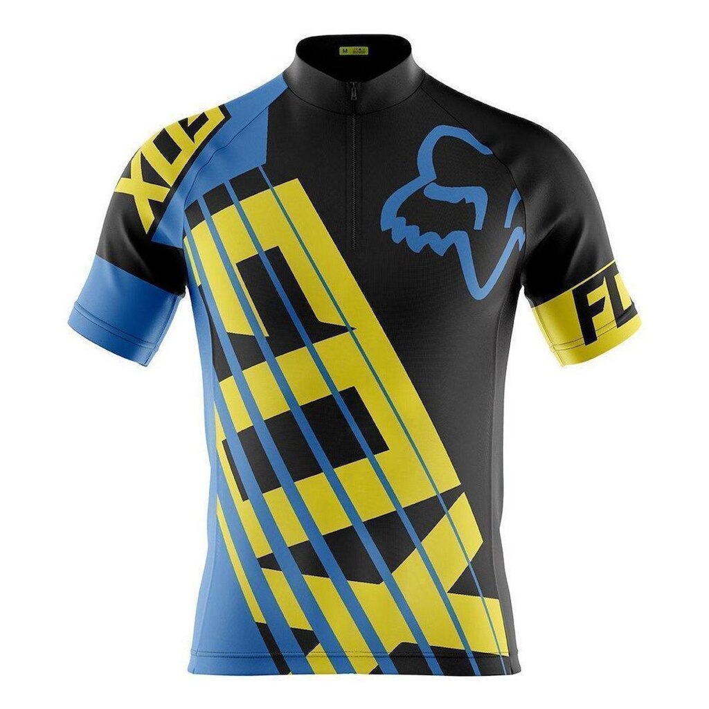 Camisa Ciclismo Fox Azul Decole Curta Esportiva Bike Uv Mtb