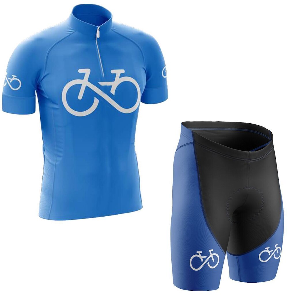 Conjunto Ciclismo Camisa Manga Curta e Bermuda Bike Forever Azul Uv Mtb