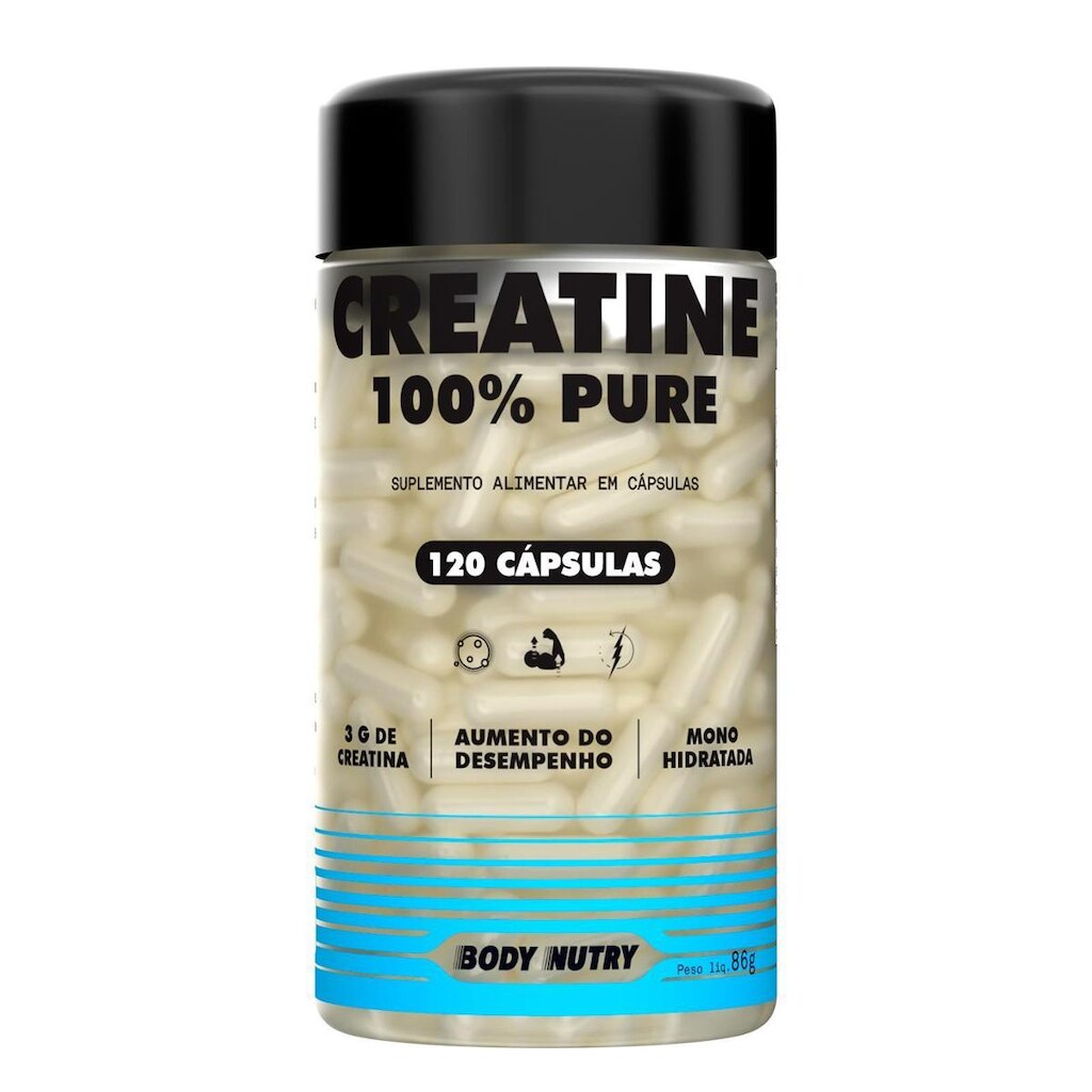 Creatina Pura Body Nutry, Pote 120 Cápsulas, Monohidratada e Micronizada com rápida absorção