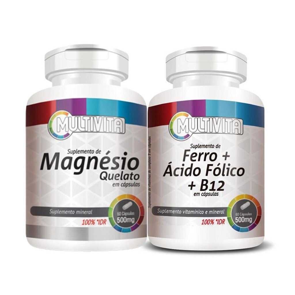 Ferro +  Metilcobalamina Vitamina B12 500mg 60 Caps + Quelato 60 Caps 500mg