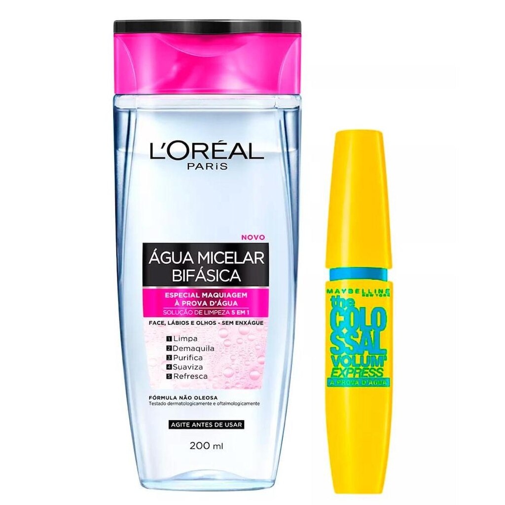 Kit 1 Água Micelar Bifásica Solução de Limpeza Facial 5 em 1 L Oréal Paris 200ml 1 Máscara