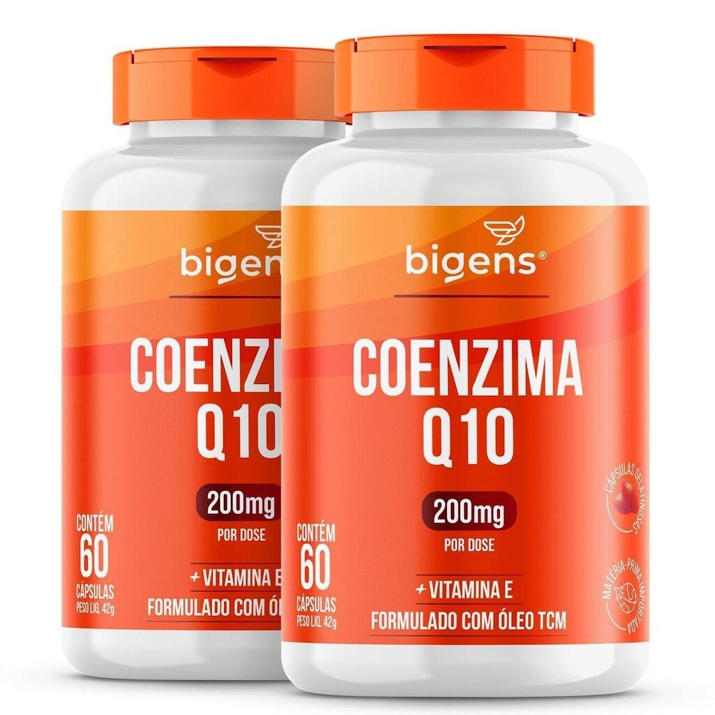 Kit 2 Coenzima Q10 200mg com Vitamina E 10mg 120 Caps - Bigens