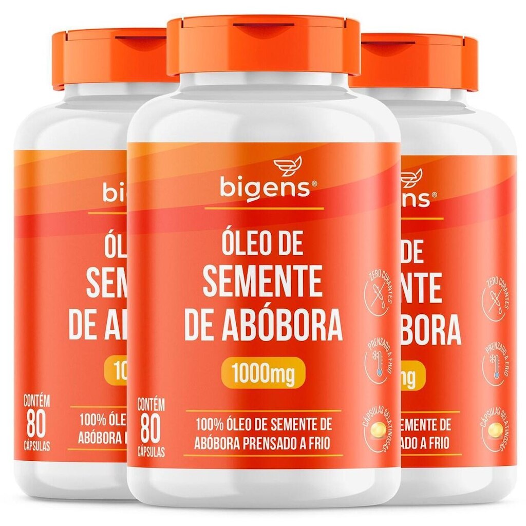 Kit 3 Óleo De Semente de Abóbora Prensado A Frio 1000mg Por Cápsula 240 Caps - Bigens