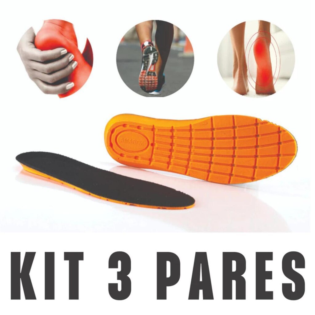 Kit 3 Pares de Palmilhas Esporão Ortopédica para Tênis Sapatos Chuteiras