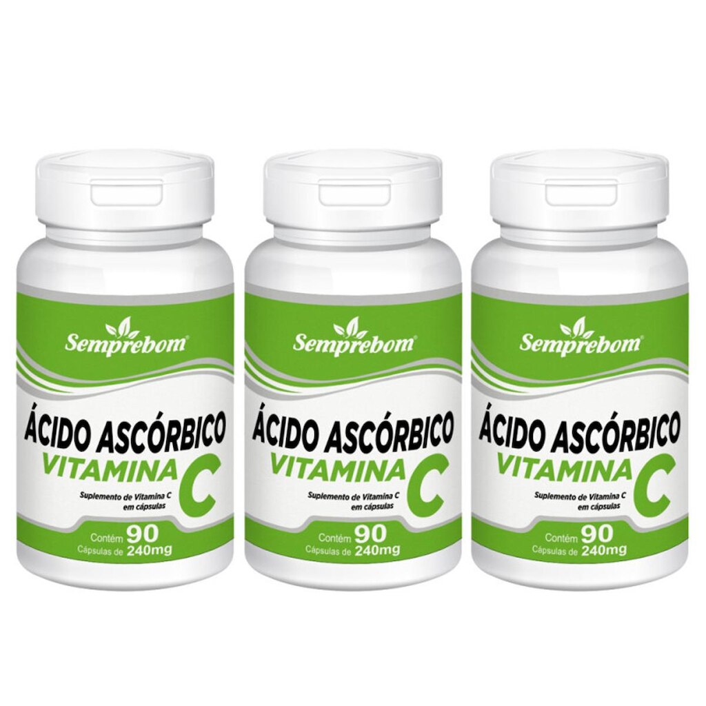 Kit 3x Ácido Ascórbico Vitamina C Semprebom 90 Cap. de 240 mg.