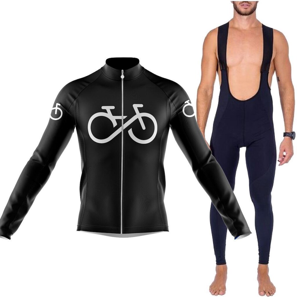 Kit Camisa Bretelle Gel 3D Longo Bike Forever Preta Uv Ciclismo