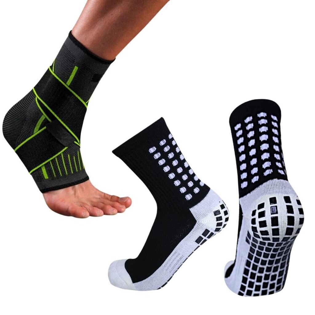 Tornozeleira de Compressão Ortopédica  Ajustável + Meia Antiderrapante Futebol Profissional Trusox