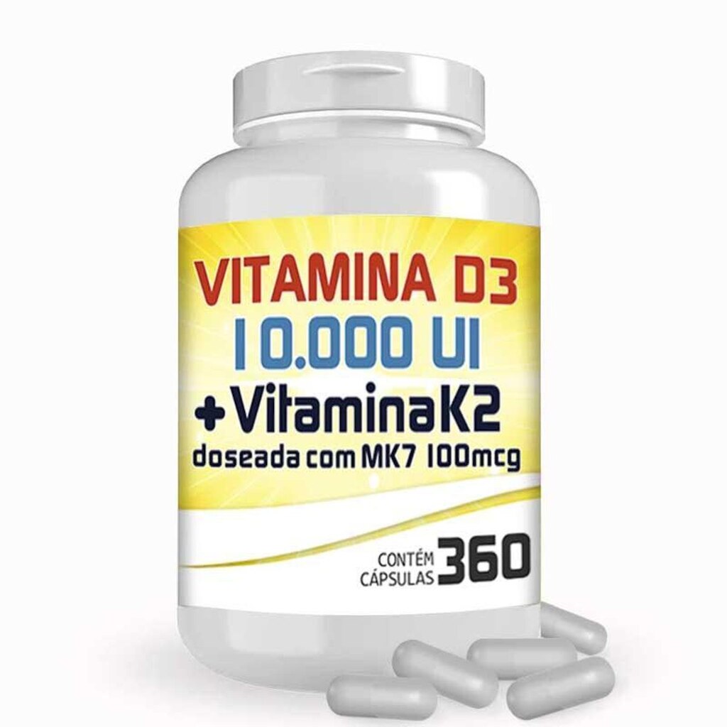 Vitamina D3 10.000 Ui + Vitamina K2 100mcg Com 360 Cápsulas